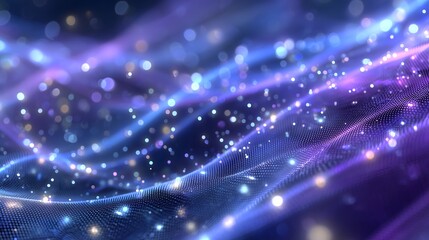 Fototapeta premium Abstract futuristic mesh with neon blue and violet glow and glossy surfaces