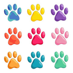 Fototapeta premium Nine colorful paw prints in a grid pattern