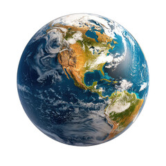 Earth, a vibrant sphere, showing continents and clouds