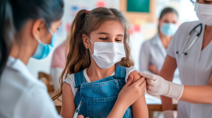 Girl in Mask Getting a Shot