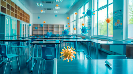 Viral Particles in Empty Classroom