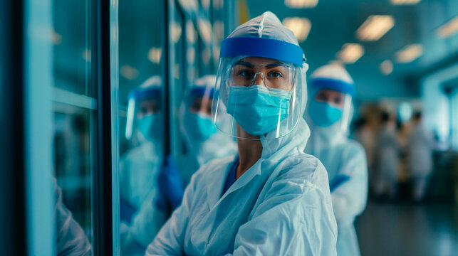 Healthcare Worker in PPE at Hospital - Powered by Adobe