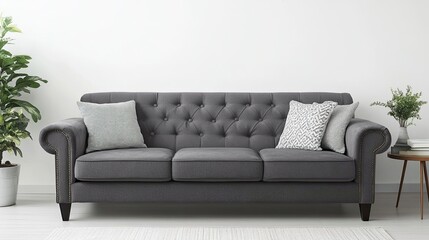 Panorama of gray sofa in modern room