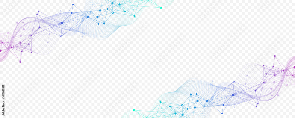 Wall mural abstract tech network connection dots. digital technology and big data analysis background. white ba