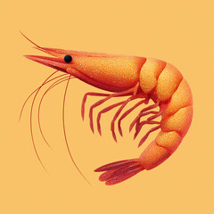 Vibrant orange-red shrimp illustration with halftone texture, long antennae, and segmented body, ideal for seafood or marine-themed designs.