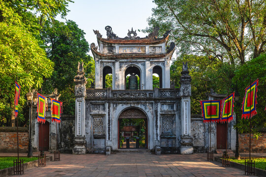 Gate to Van Mieu, the Temple of Literature in Hanoi, Vietnam. Translation: "Gate to Van Mieu"