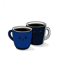 Two Cheerful Coffee Cups with Playful Faces Illustrating Joyful Morning Moments in a Cozy Cafe Setting Inviting Warmth and Connection Among Friends