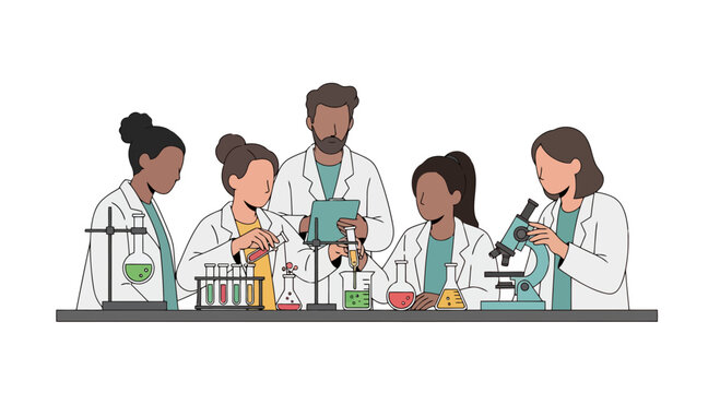 Diverse Team of Scientists Conducting Experiments in a Laboratory Setting, Ideal for Educational Materials and Scientific Research Presentations.