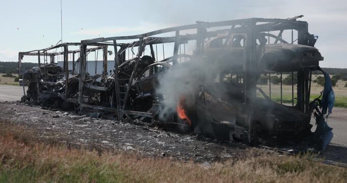 Semi Truck Car Carrier Burning