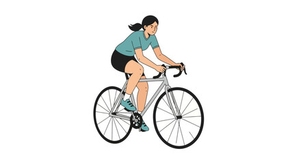 Obraz premium Woman Cycling on Road Bike Illustration for Promoting Active Lifestyles, Fitness, Transportation, and Environmental Awareness in Urban Settings and Sports Activities
