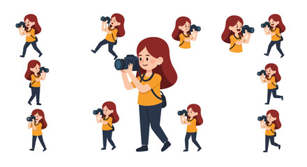 Cartoon Photographer Illustration Depicting Various Poses and Actions for Photography Concepts and Creative Projects on Adobe Stock