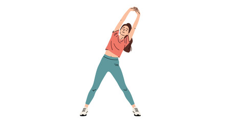 Animated Woman Stretching Arms Overhead for Fitness, Well-being, and Flexibility. Suitable for promoting health, lifestyle, exercise, and wellness programs.