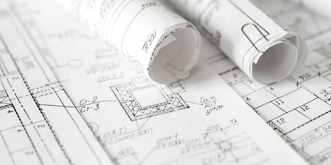sustainable architecture tools and materials: blueprints, solar panel, wood textures, fabric swatches, and stones. Eco-friendly design, conscious construction and green innovation.