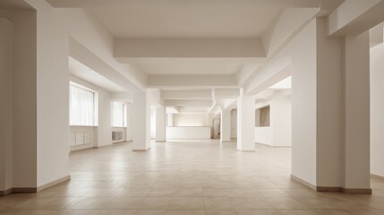 Obraz premium Spacious Empty White Room with Columns and Natural Light, Ideal for Office Space or Gallery