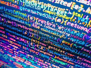 HTML website structure. Software developer programming code on computer monitor. Programming on monitor background. Script language in a software developed for internet and webistes. Selective focus