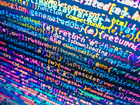 HTML website structure. Software developer programming code on computer monitor. Programming on monitor background. Script language in a software developed for internet and webistes. Selective focus