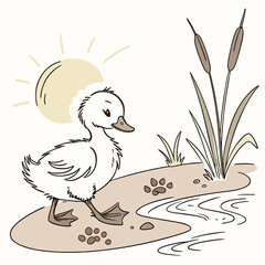 Cute Duckling Waddling by the Water Vector

