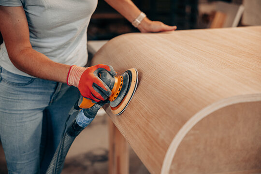Sanding a Curved Wooden Surface with Orbital Sander - Powered by Adobe