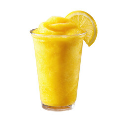 Refreshing yellow smoothie with lemon slice isolated on transparent background