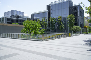 Fototapeta premium empty brick ground with modern building