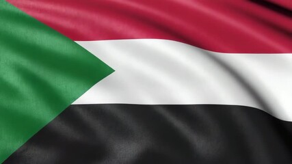 Dynamic Sudanese flag waving proudly in the wind, symbolizing national pride and heritage, perfect for global news and events