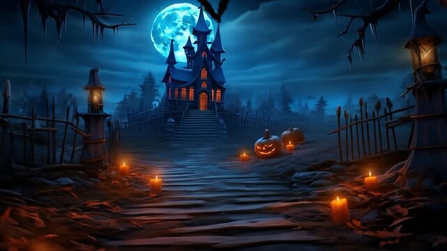 月夜の不気味な城、ハロウィン動画