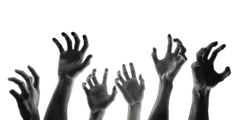 Zombie hand coming out of the ground, transparent background