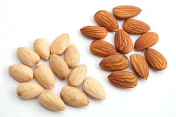 Top View of Raw Almonds on Clean White Background

