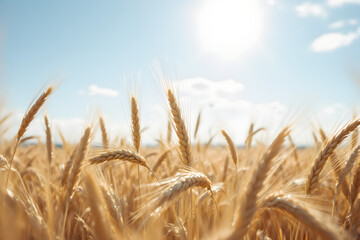 Fototapeta premium Golden Wheat Field Under a Summer Sky Agriculture And Harvest Time