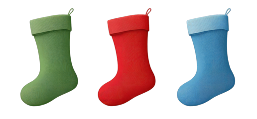 Three colorful Christmas stockings