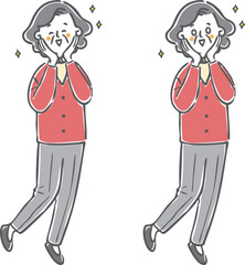 喜んでいるシニア女性　全身　ベクター
