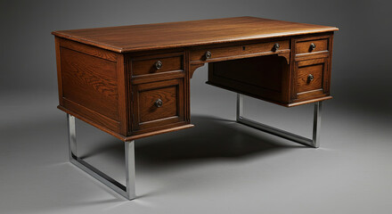 Vintage Wooden Desk with Modern Metal Legs.
