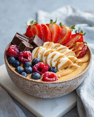 smoothie bowl is a creamy blend of bananas and nut butter