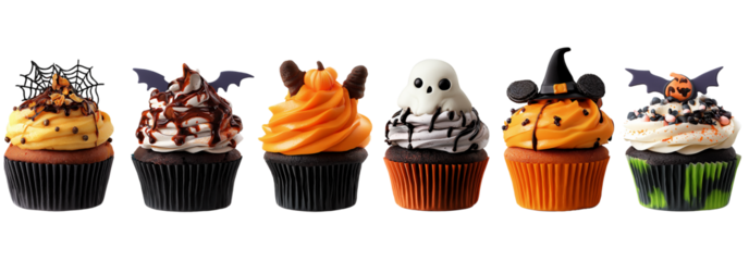Halloween cupcakes on transparent background, Sweets for holiday party.