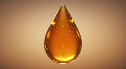 Viscous golden liquid drop with tiny bubbles, abstract macro beauty, liquid science