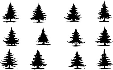 pine, tree, silhouette, evergreen, forest, nature,  vector bundle graphics