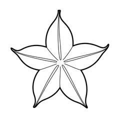 A black and white star fruit carambala illustration line art of a coloring page 