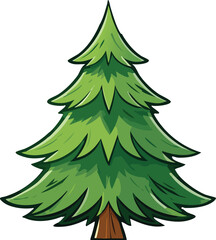 Cartoon illustration of a vibrant green Christmas tree.