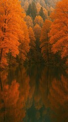 Serene autumn forest lake reflection