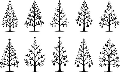 Obraz premium Christmas Tree Silhouette Vector Bundle