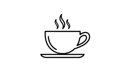 Vector illustration of a steaming cup of coffee on a saucer, isolated on white background