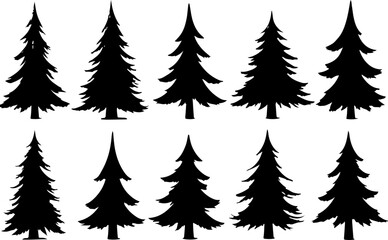 Obraz premium Christmas Tree Silhouette Vector Bundle