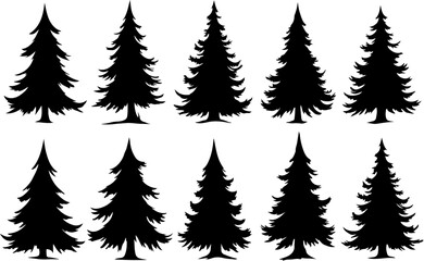 Obraz premium Christmas Tree Silhouette Vector Bundle