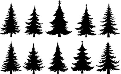 Obraz premium Christmas Tree Silhouette Vector Bundle