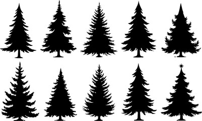Obraz premium Christmas Tree Silhouette Vector Bundle