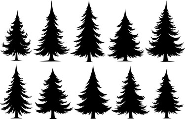 Obraz premium Christmas Tree Silhouette Vector Bundle