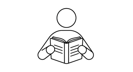 Vector illustration of person reading a book isolated on white background in simple line art