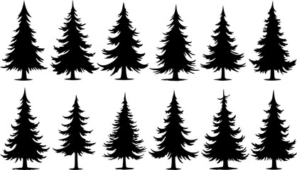Obraz premium Christmas Tree Silhouette Vector Bundle