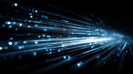 Abstract Data Stream Visualization: Futuristic Blue Light Rays Conveying Information across Dark Background