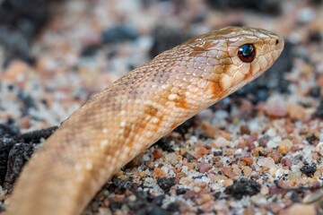 Fototapeta premium Close-up of a snake with detailed scales on sandy ground.